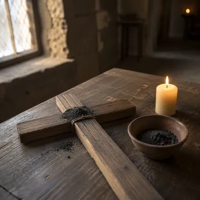 Lenten Ashes on Handmade Wooden Cross