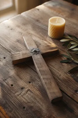 Lenten Ashes on Rustic Wooden Cross
