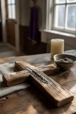 Lenten Ashes on Weathered Wooden Cross