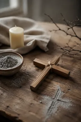 Lenten Ashes Beside Handmade Wooden Cross
