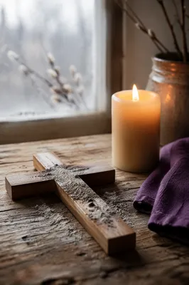 Lent Ashes on Weathered Wooden Cross