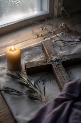 Lent Ashes on Weathered Wooden Cross