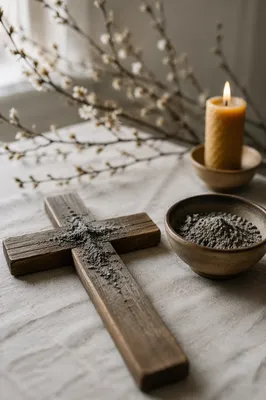 Lent Ashes on Weathered Wooden Cross
