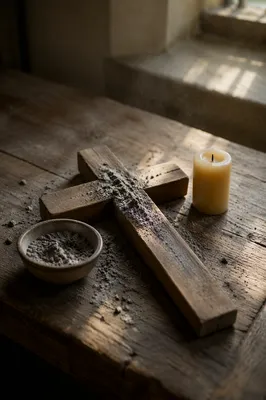 Lent Ashes on a Weathered Wooden Cross
