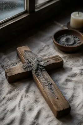 Lent Ashes on Weathered Wooden Cross
