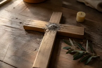 Lenten Ashes on Handmade Wooden Cross