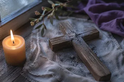 Lenten Ashes on Weathered Wooden Cross
