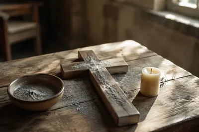 Lent Ashes on a Weathered Wooden Cross