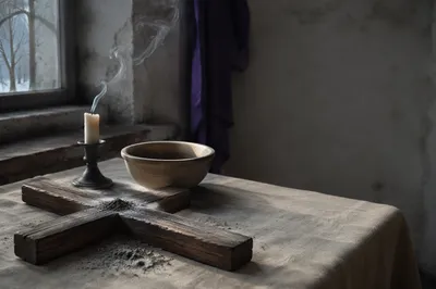 Lenten Ashes on Rustic Wooden Cross