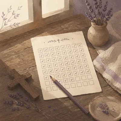 Lenten Forty Days Calendar and Wooden Cross