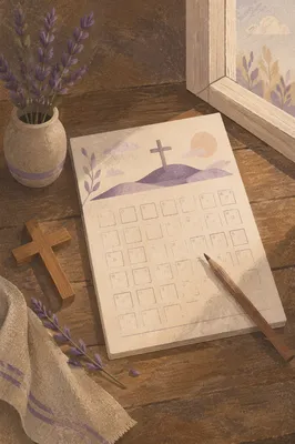 Lenten Forty Days Calendar with Wooden Cross