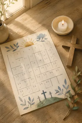 Lent Forty Day Countdown with Wooden Cross
