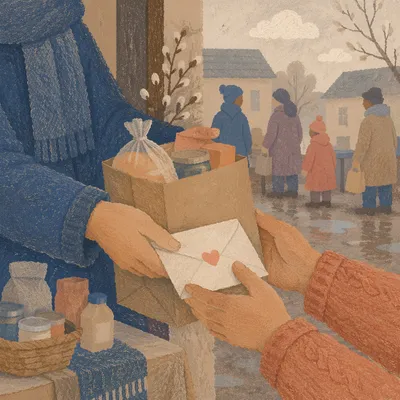 Lenten Almsgiving Hands Offering Simple Groceries