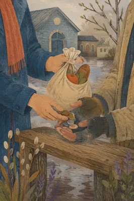Lenten Almsgiving Hands Offering Groceries