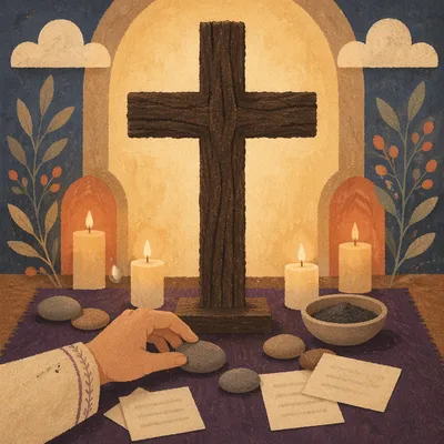 Lenten Prayer Station with Wooden Cross