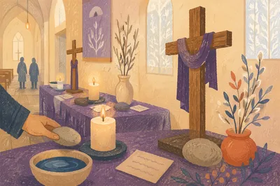 Lent Prayer Stations in Quiet Church Nave