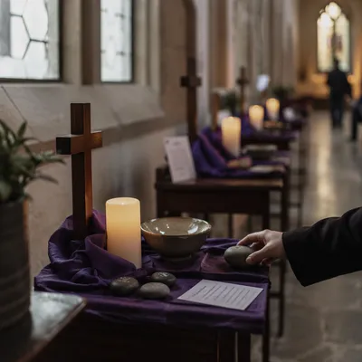 Lent Prayer Stations in Quiet Church Nave
