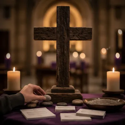 Lenten Prayer Station with Wooden Cross