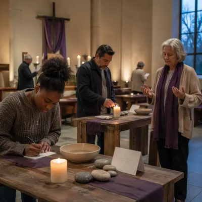 Interactive Lent Prayer Stations in Sanctuary