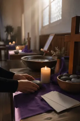 Lent Prayer Stations in Quiet Church Sanctuary