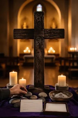 Lenten Interactive Prayer Station with Wooden Cross