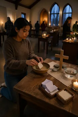 Woman Kneeling at Lent Prayer Station