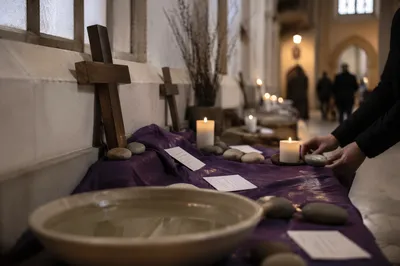 Lent Prayer Stations in Quiet Church Nave