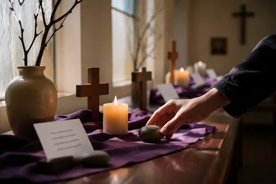 Lent Prayer Stations in Quiet Church Chapel