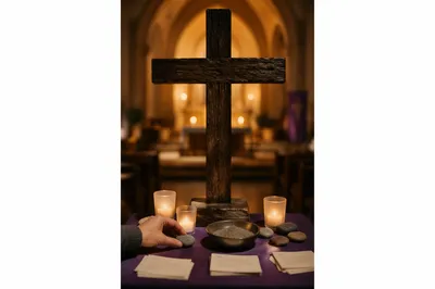 Lenten Prayer Station with Wooden Cross
