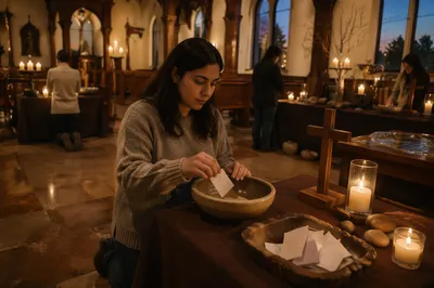 Woman Kneeling at Lent Prayer Station