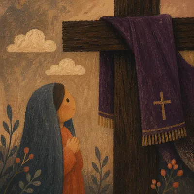 Lenten Cross with Purple Draped Cloth