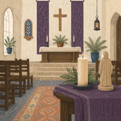 Lenten Chapel Cross with Purple Draped Cloth
