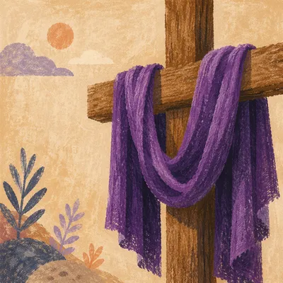 Lenten Cross with Draped Purple Cloth