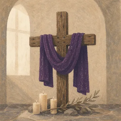 Lenten Cross with Purple Draped Cloth