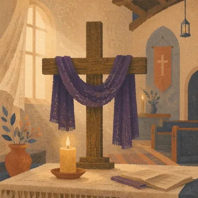 Lenten Cross with Purple Draped Cloth