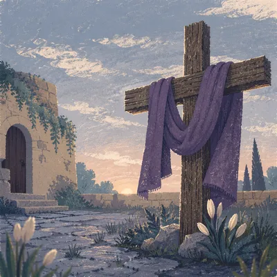 Lenten Cross with Purple Draped Cloth