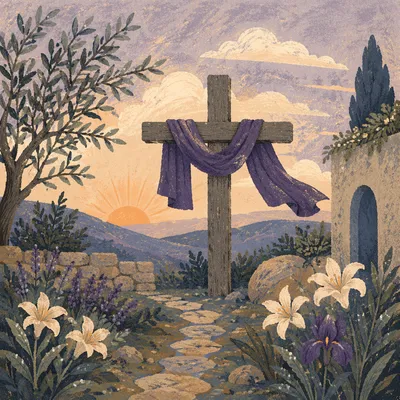 Lenten Cross With Purple Draped Cloth