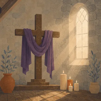 Lenten Cross Draped in Purple Cloth