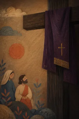 Lenten Cross With Purple Draped Cloth