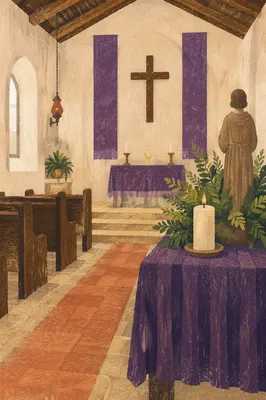 Lenten Chapel Cross with Purple Draped Cloth