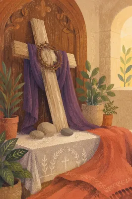 Lenten Cross with Purple Draped Cloth