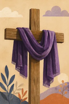 Lenten Cross with Draped Purple Cloth