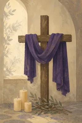 Lenten Cross with Purple Draped Cloth