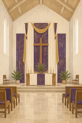 Lenten Cross with Purple Draped Sanctuary