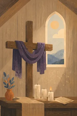 Lenten Cross with Purple Draped Cloth