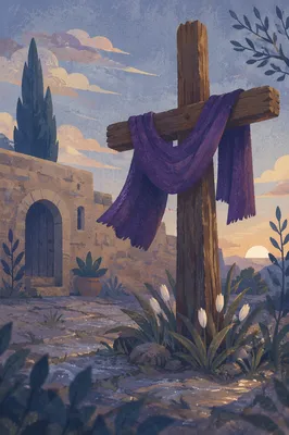 Lenten Cross with Purple Draped Cloth