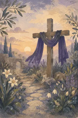 Lenten Cross with Purple Draped Cloth