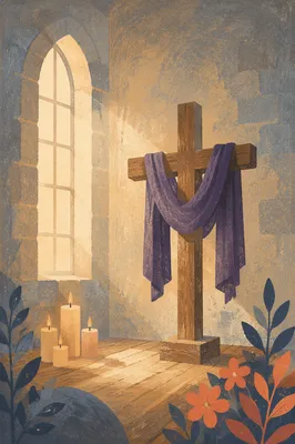Lenten Cross with Purple Draped Cloth