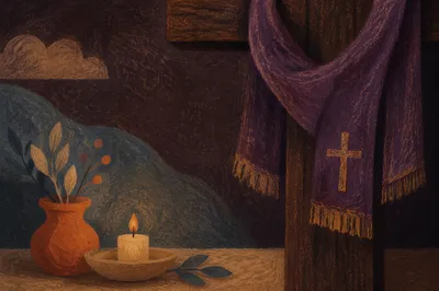 Lenten Cross with Draped Purple Cloth