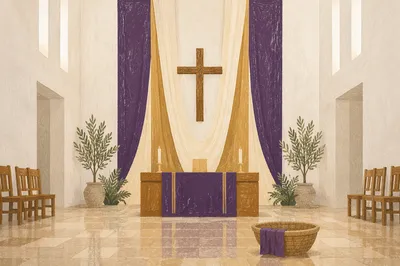 Lenten Cross with Purple Draped Sanctuary